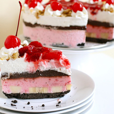 cherry on top of banana split ice cream cake