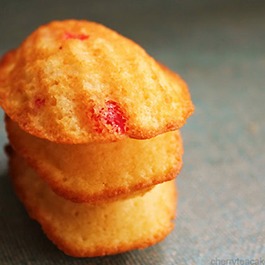 Golden brown cherry madeleines