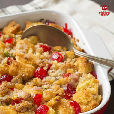 Thanksgiving table setting with maraschino cherry stuffing