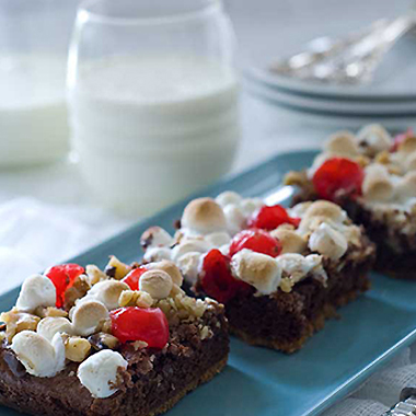 Maraschino cherry smore brownies topped off with marshmallows